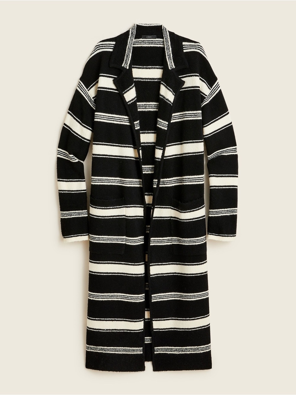 J.Crew Long Sweater-Coat in Black & Cream Stripe XS/S